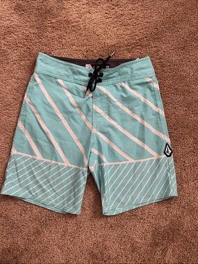 Boys Volcom Mint Green Diagonal Stripe Boardshorts